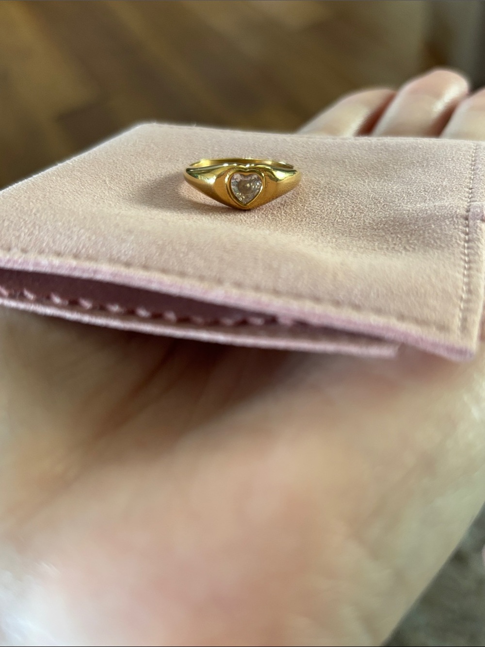 CZ Gold Heart Signet Ring